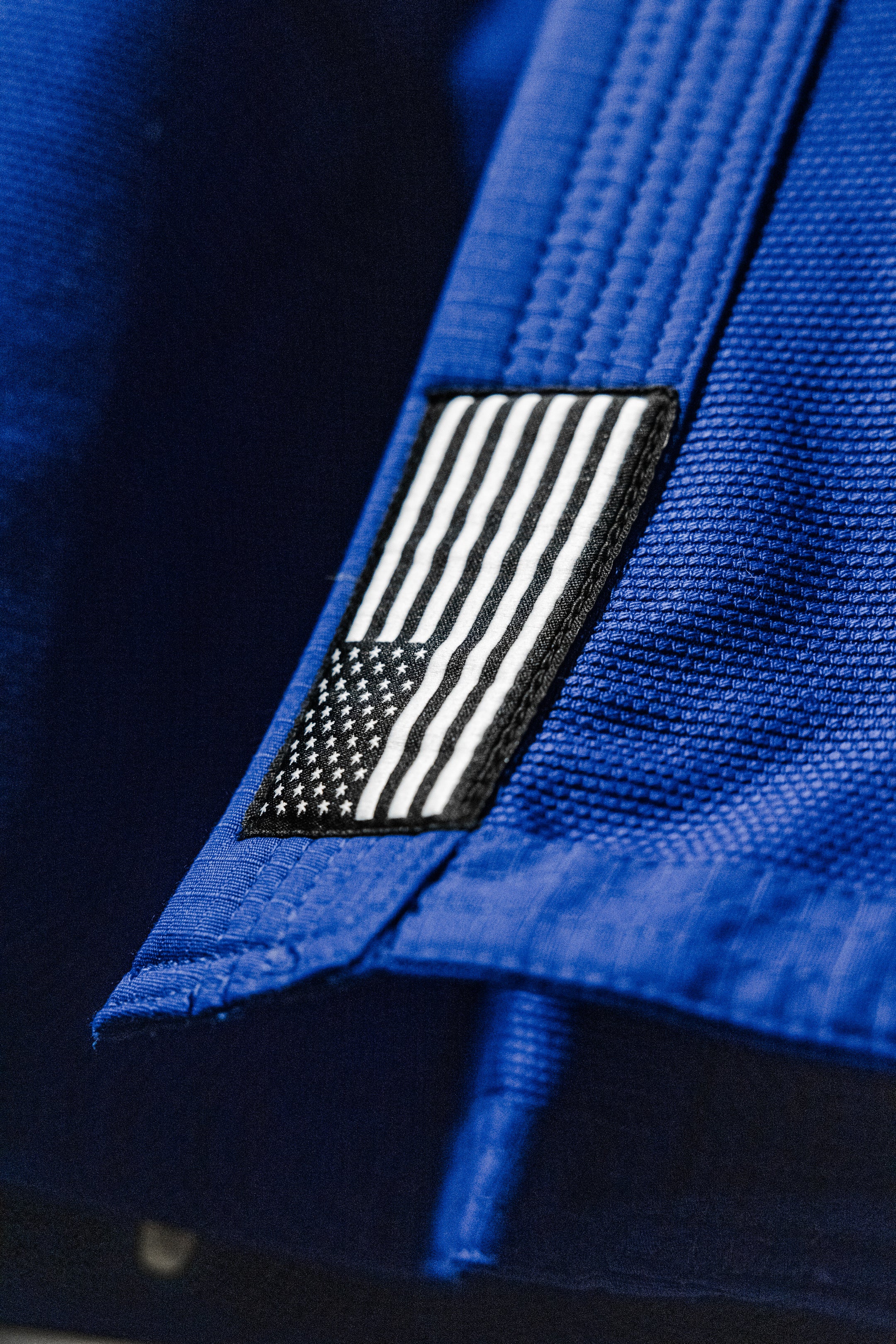Black and white American flag patch detail on SBR Comp Lite BJJ Gi jacket