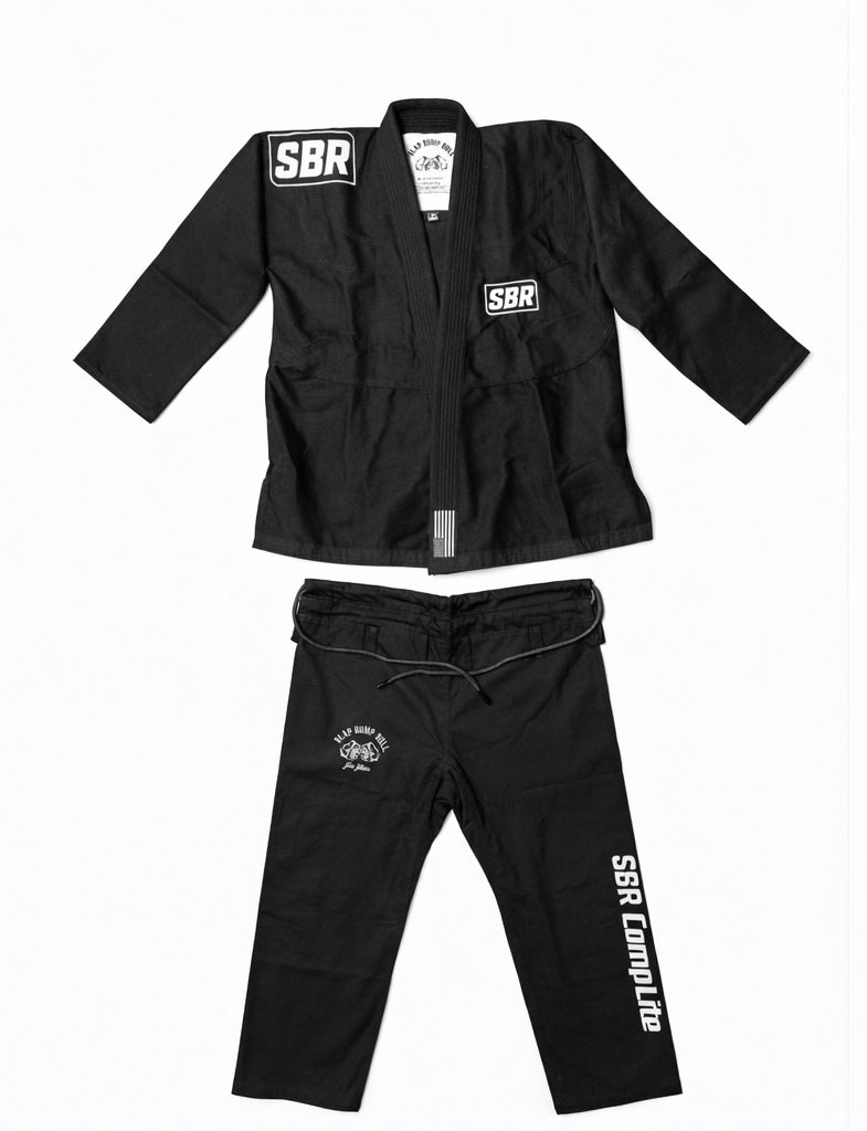 SBR Comp Lite BJJ Gi in black, full uniform set with jacket and pants, IBJJF approved jiu jitsu gi