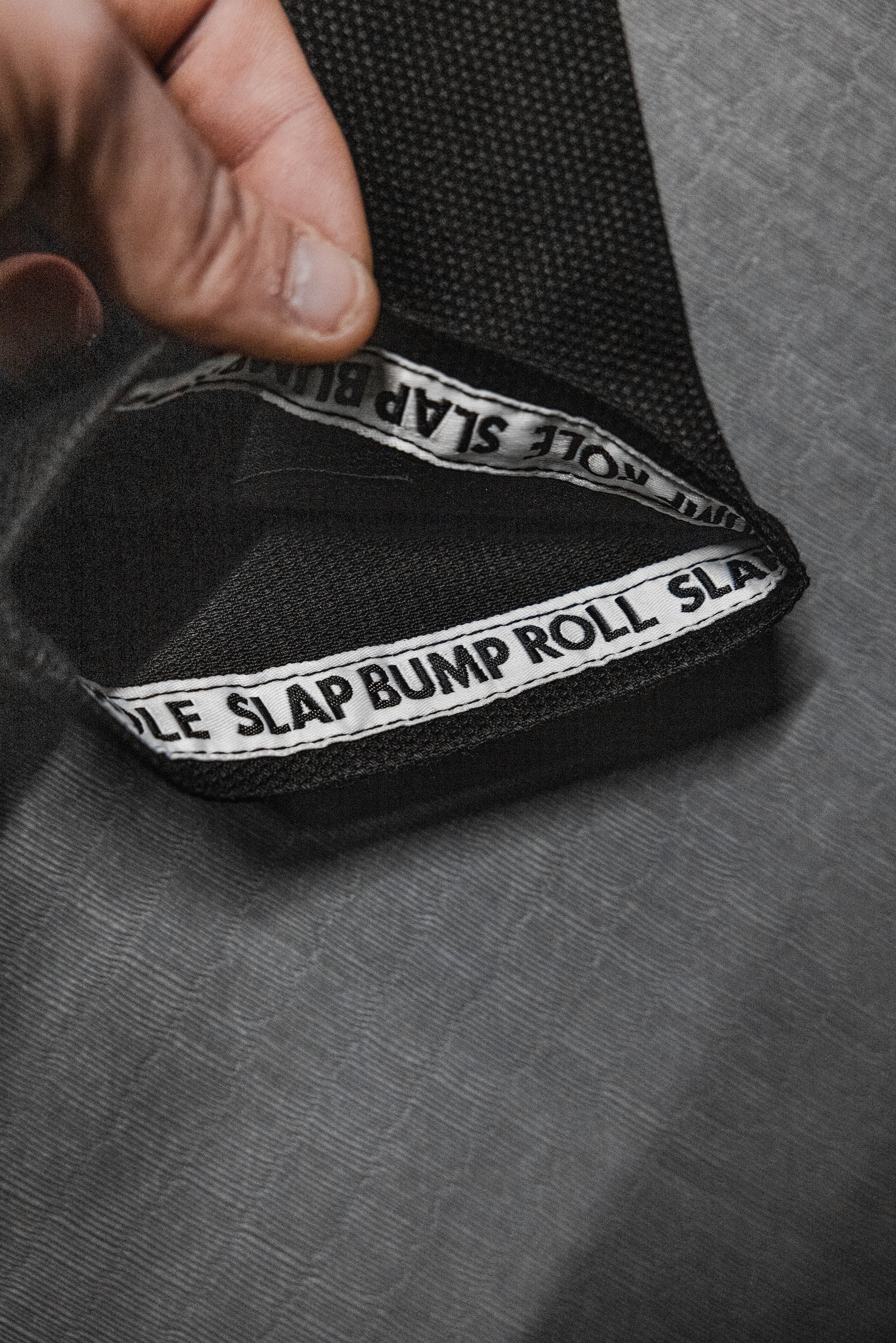 Inner waistband SLAP BUMP ROLL woven tape detail on SBR Comp Lite Gi pants