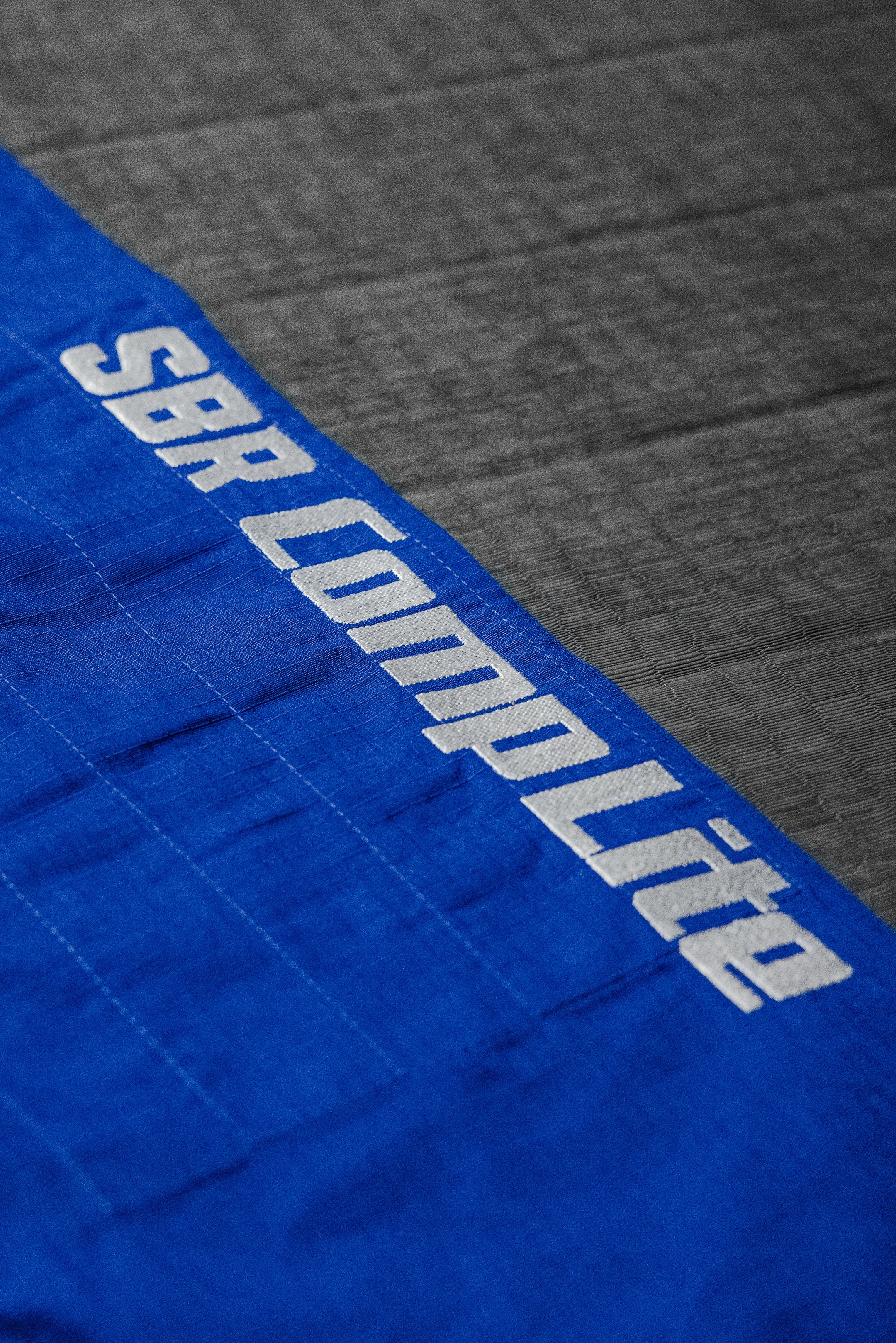 SBR Comp Lite leg print detail on blue jiu jitsu gi pants
