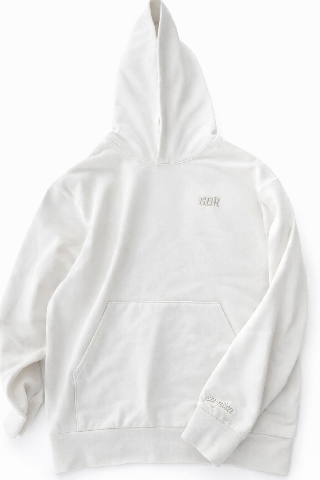 SBR Cream Butter Hoodie showing boxy fit and drop shoulder silhouette in soft cream tri-blend fabric