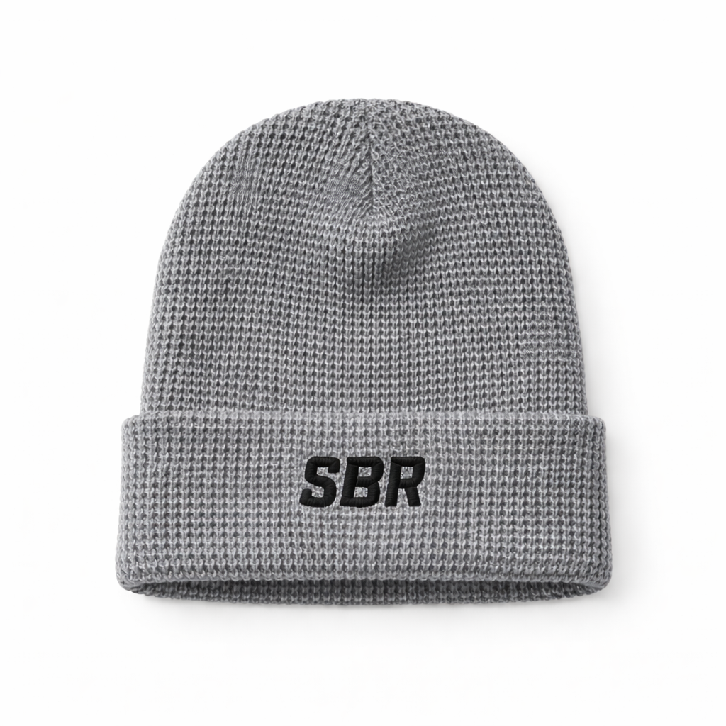  SBR Grey Waffle Beanie with embroidered black SBR logo, grey waffle-knit by Richardson